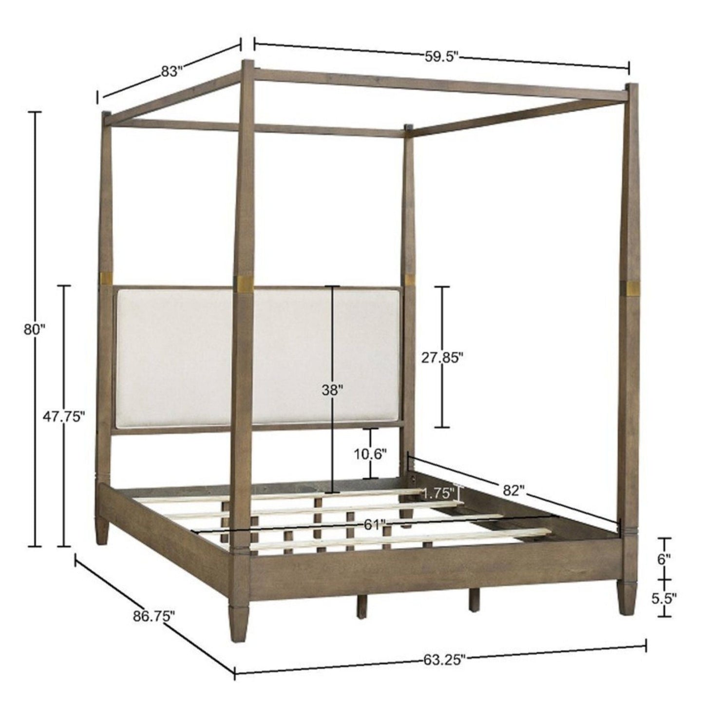 Queen Canopy Bed Frame With Upholstered Headboard - Brown JLA