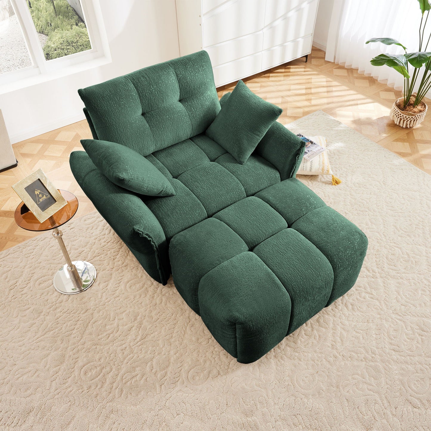 Ergonomic Single Seater Sofa With Ottoman, High Resilience Support Cushions Home Essentials