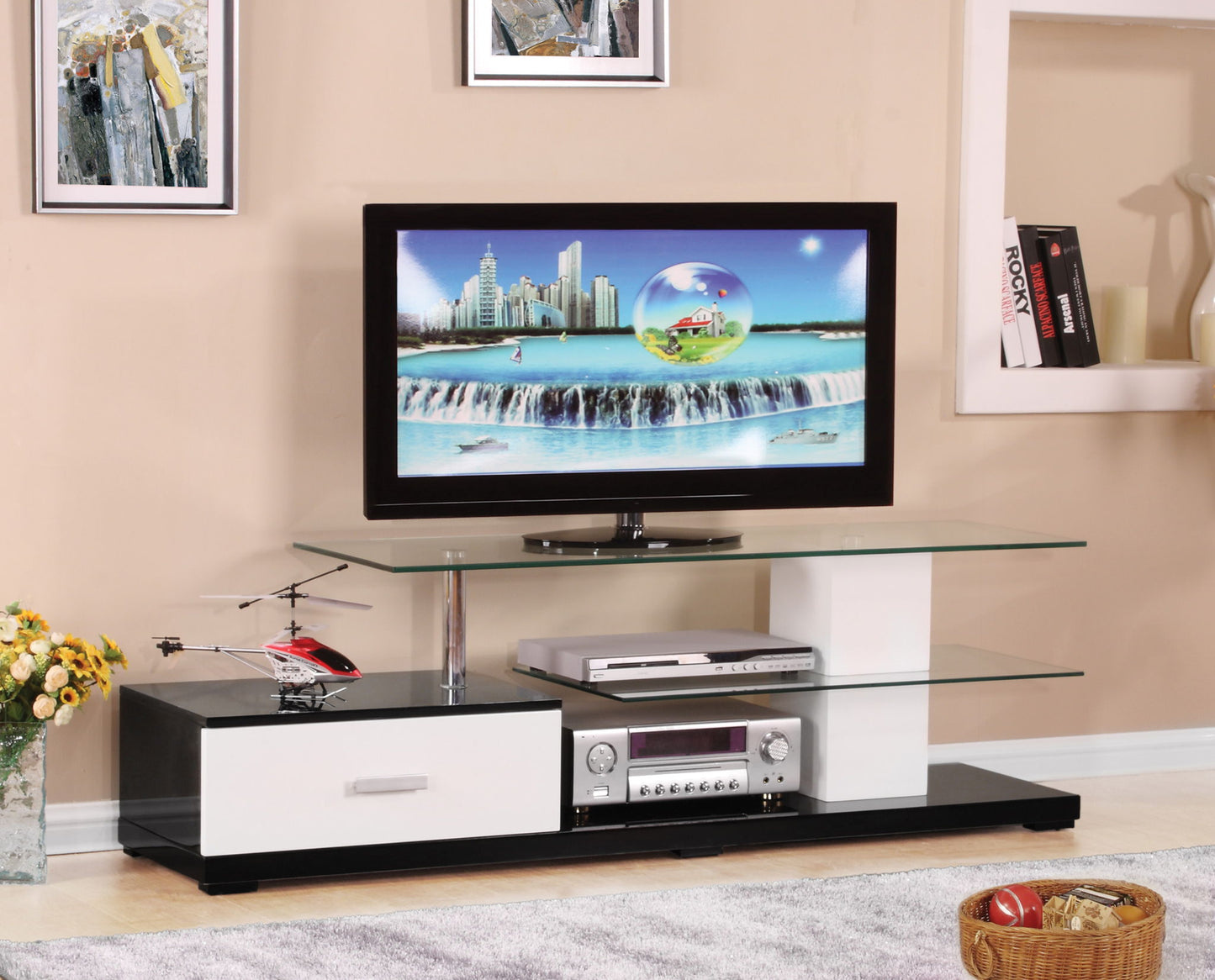 Ivana - TV Stand - White / Black Acme