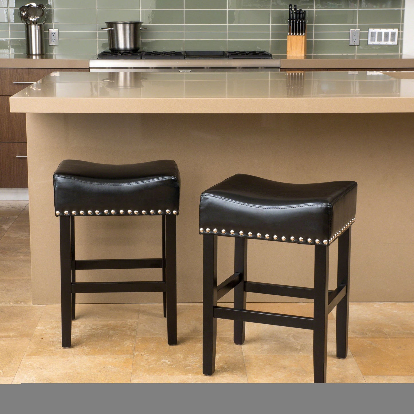 Soltique - Backless Dining Counter Stool With Nailhead Trim (Set of 2) Noble House