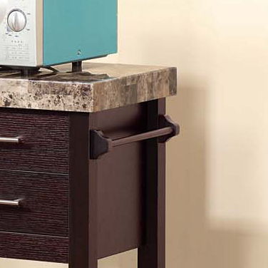 Kitchen Cart Red Cocoa Faux Marble Chunky Thick Top Two Drawers Locking Rubber Wheel Castors Slat Vented Shelves Towel Bar - Espresso Home Essentials