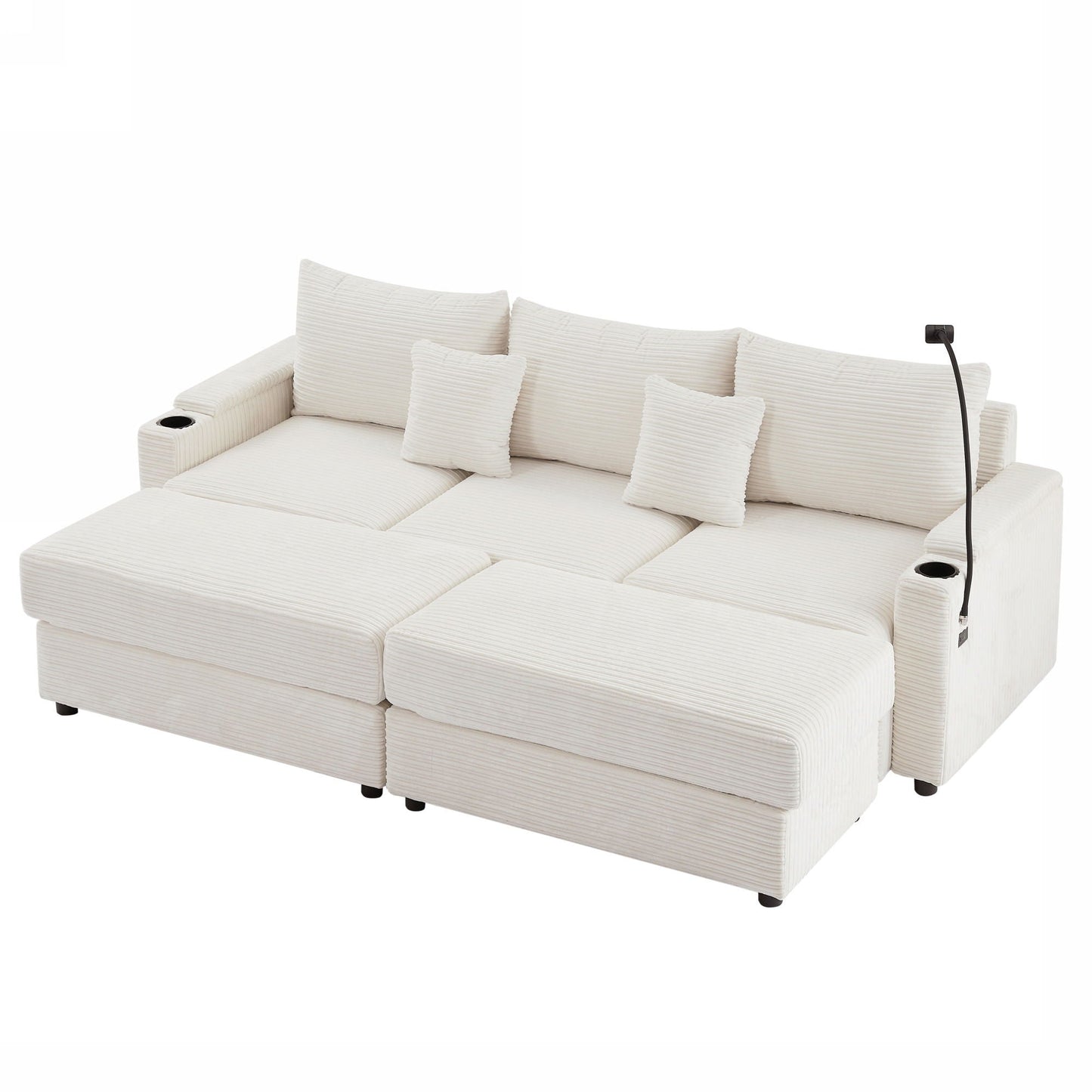 Modern Style Loveseat Sofa Sectional Sofa Couch With Storage Space, A Movable Ottoman, Two USB Ports, Two Cup Holders, A Phone Holder For Living Room Hearth and Haven