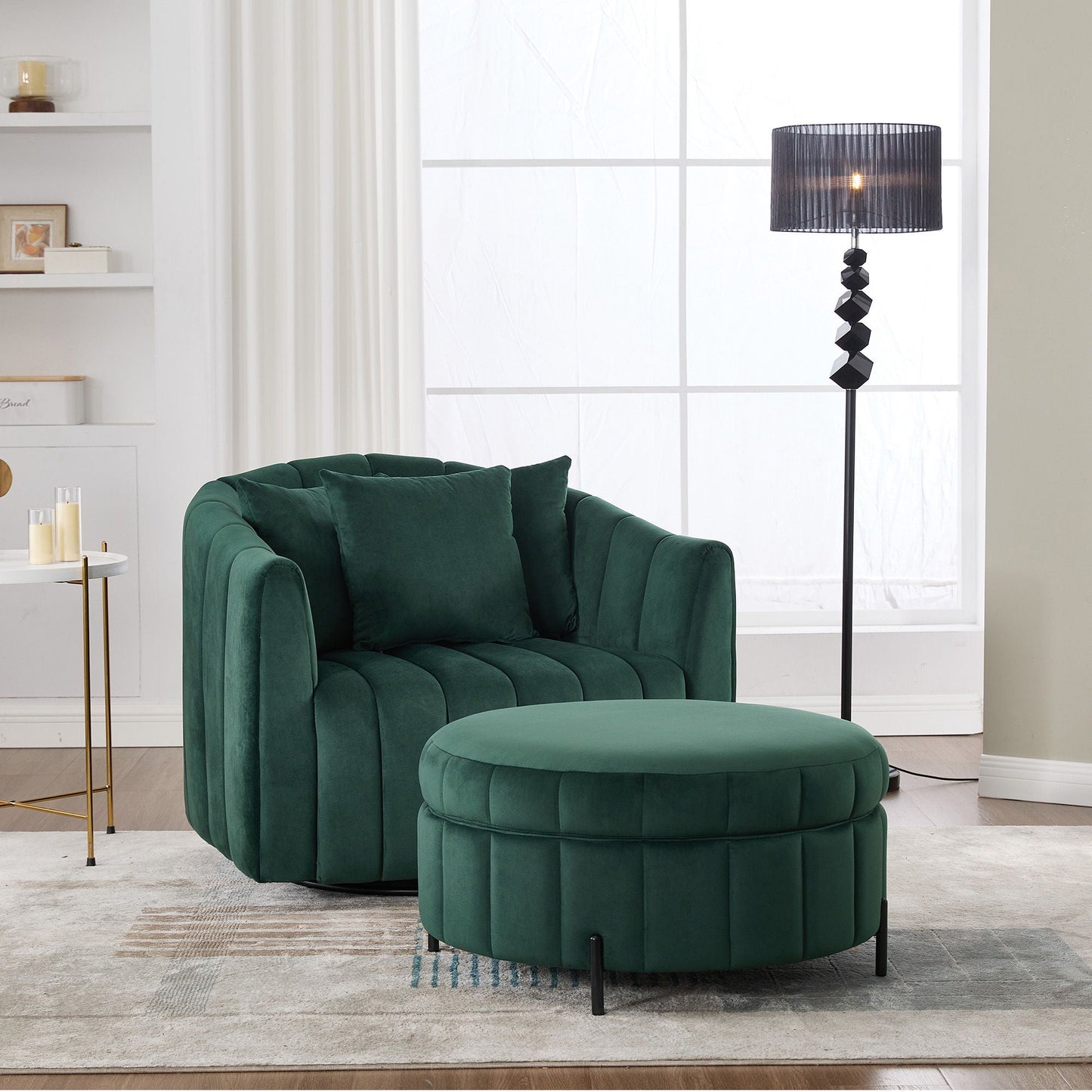 Oversized Velvet Swivel Barrel Accent Chair And Ottoman Set With Storage Home Essentials