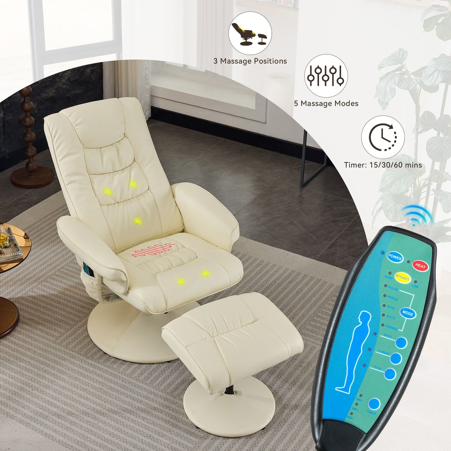 Recliner Chair With Ottoman, 360° Swivel Massage Lounge Chair With 5-Point Vibration & Heated Seat Home Essentials