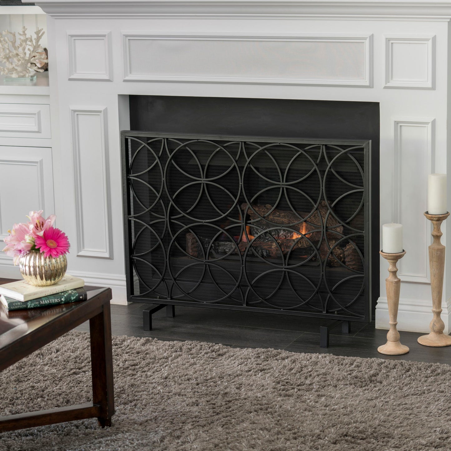 Thayer - Single Panel Iron Fireplace Screen With Geometric Design Noble House