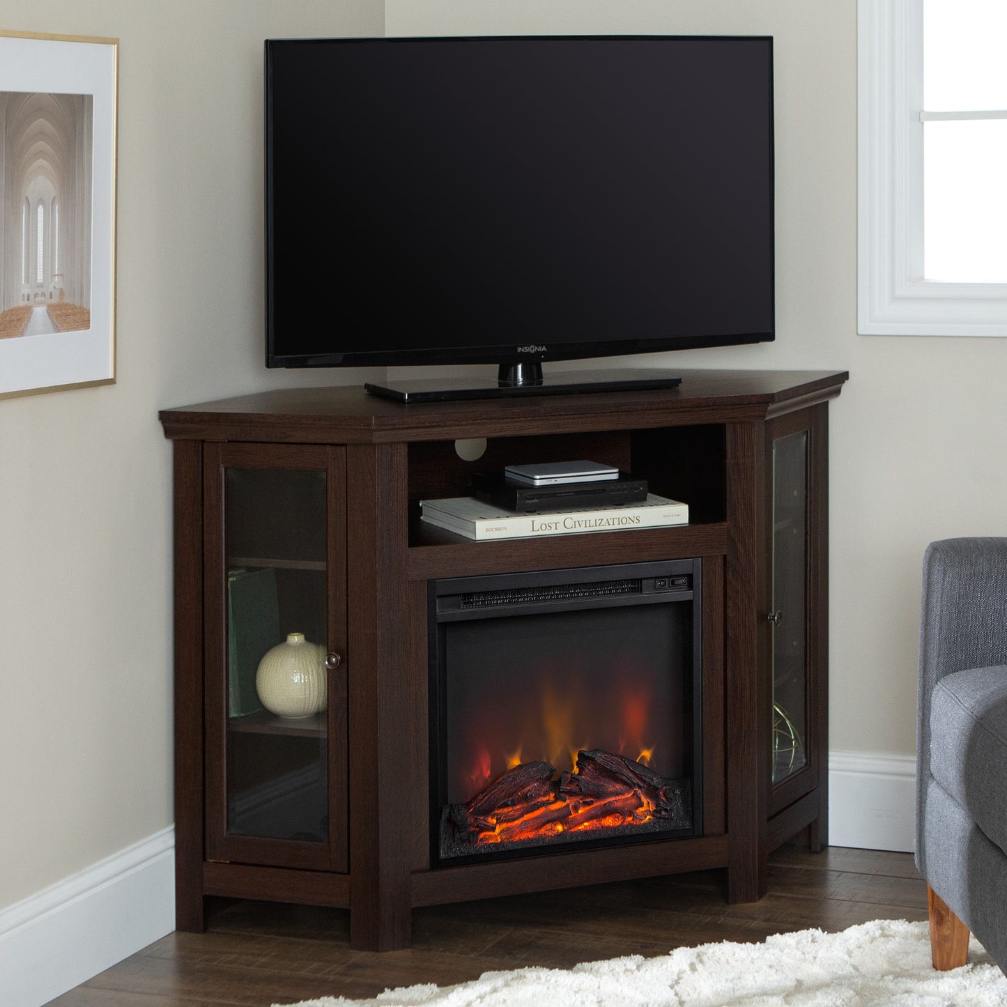 Classic Glass Door Fireplace TV Stand For Tvs Up To 55" Walker Edison