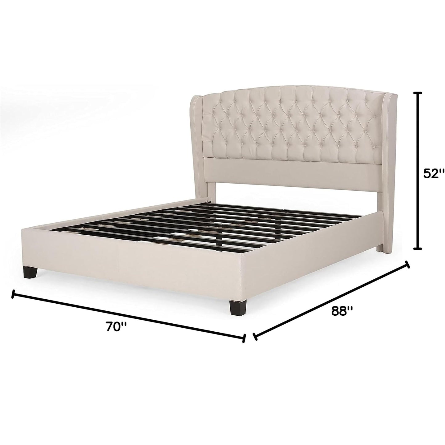 Twilight Fully Upholstered Fabric Wingback Queen Bed - Ivory Noble House