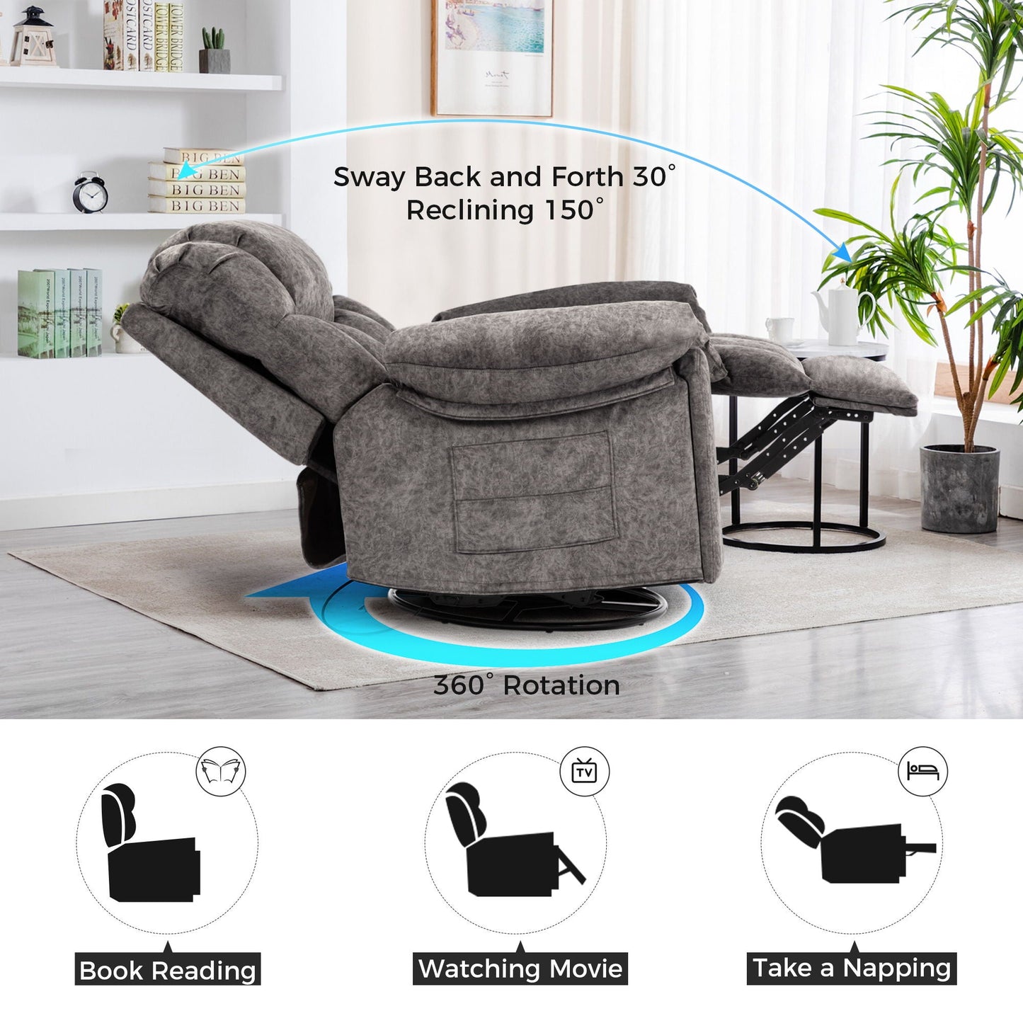 Swivel And Rocking Recliner Chair With Massage And Heating Home Essentials