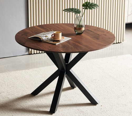 Table Mid-Century Dining Table For 4 - 6 People With Round MDF Table Top, Pedestal Dining Table, End Table Leisure Coffee Table, Cross Leg Home Essentials
