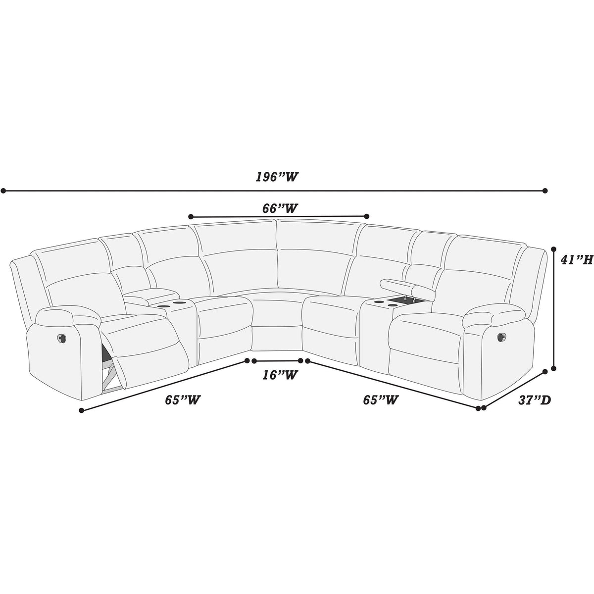 Sectional Sofa Set With Console Cup Holders, 3 Piece Reclining Living Room Couch - Gray Ash Home Essentials