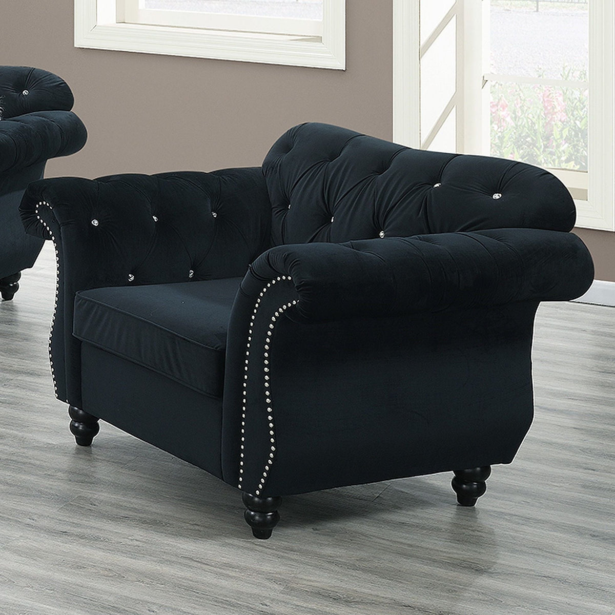 Tufted Chair With Nailhead Trim For Living Room - Black Home Essentials