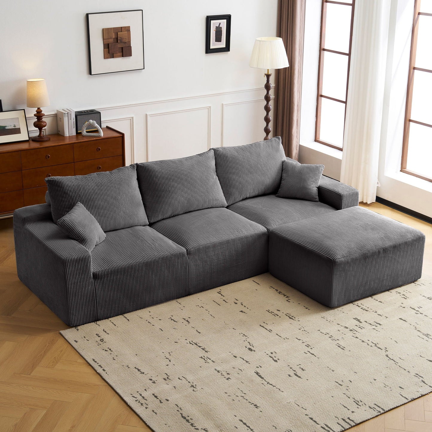 L Shaped Sectional Sofa, Full Compression 3 Seater Cloud Couch With Chaise - Snoozhouse