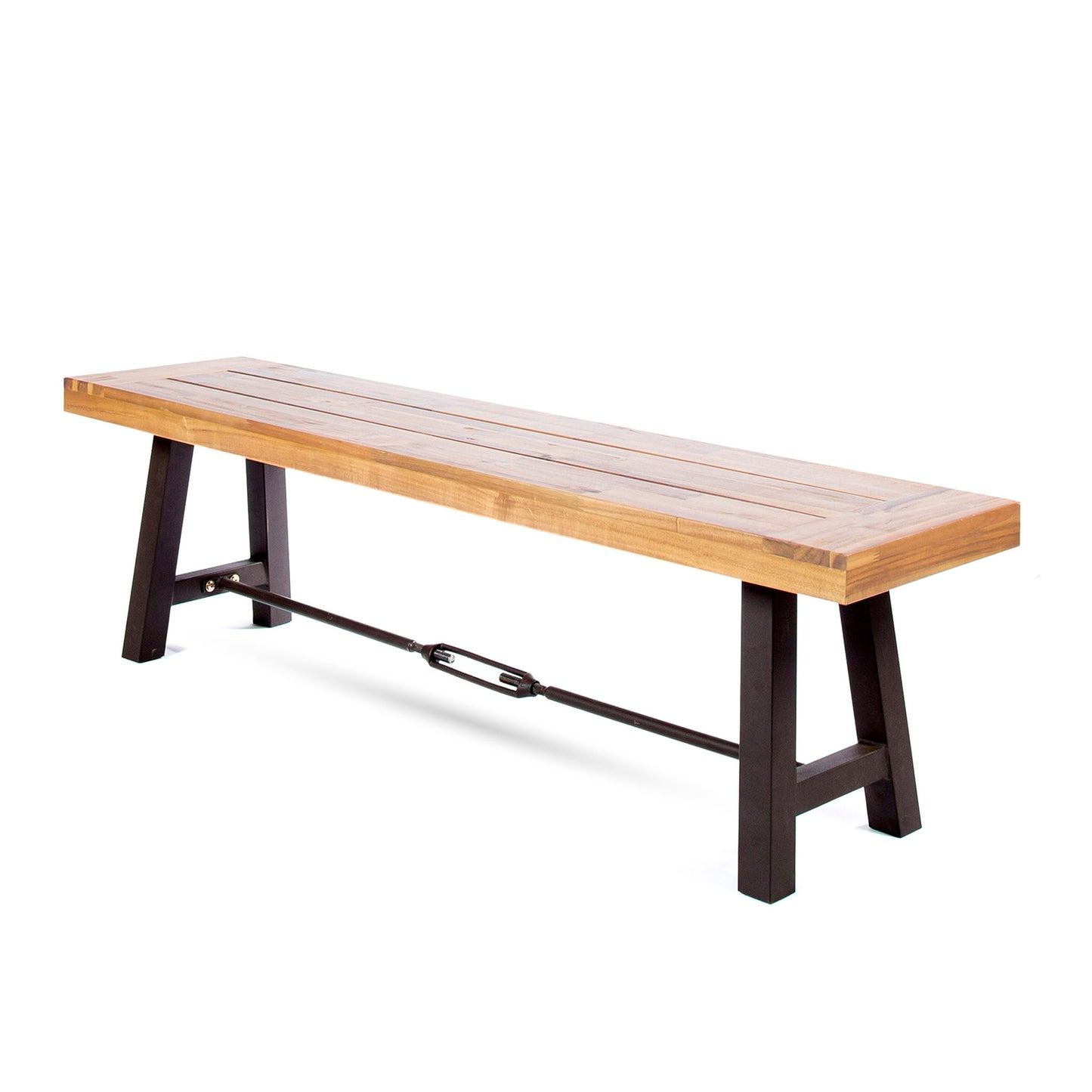 Outdoor Dining Bench, Patio Backless Bench - Teak / Black Noble House