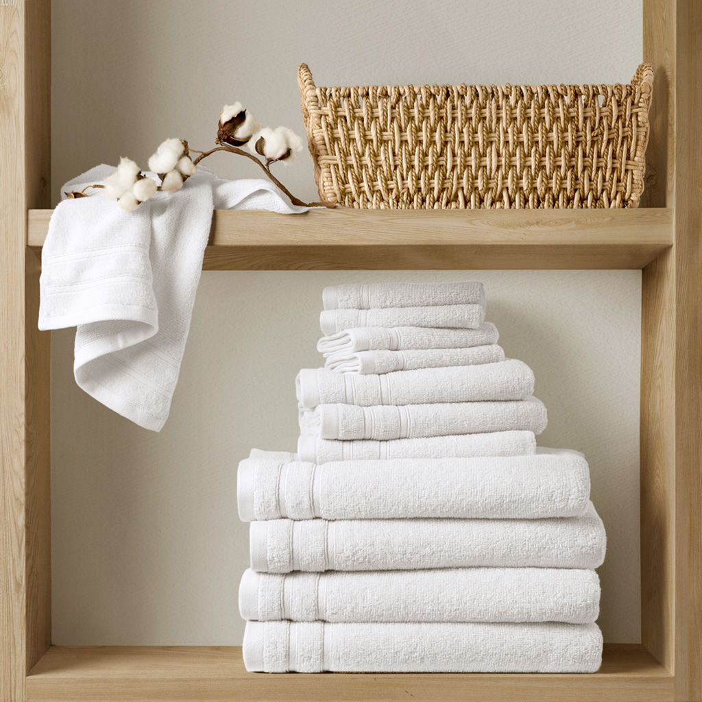 400GSM Essential Bundle Quick Dry 12 Piece Towel Set - White Super Listing