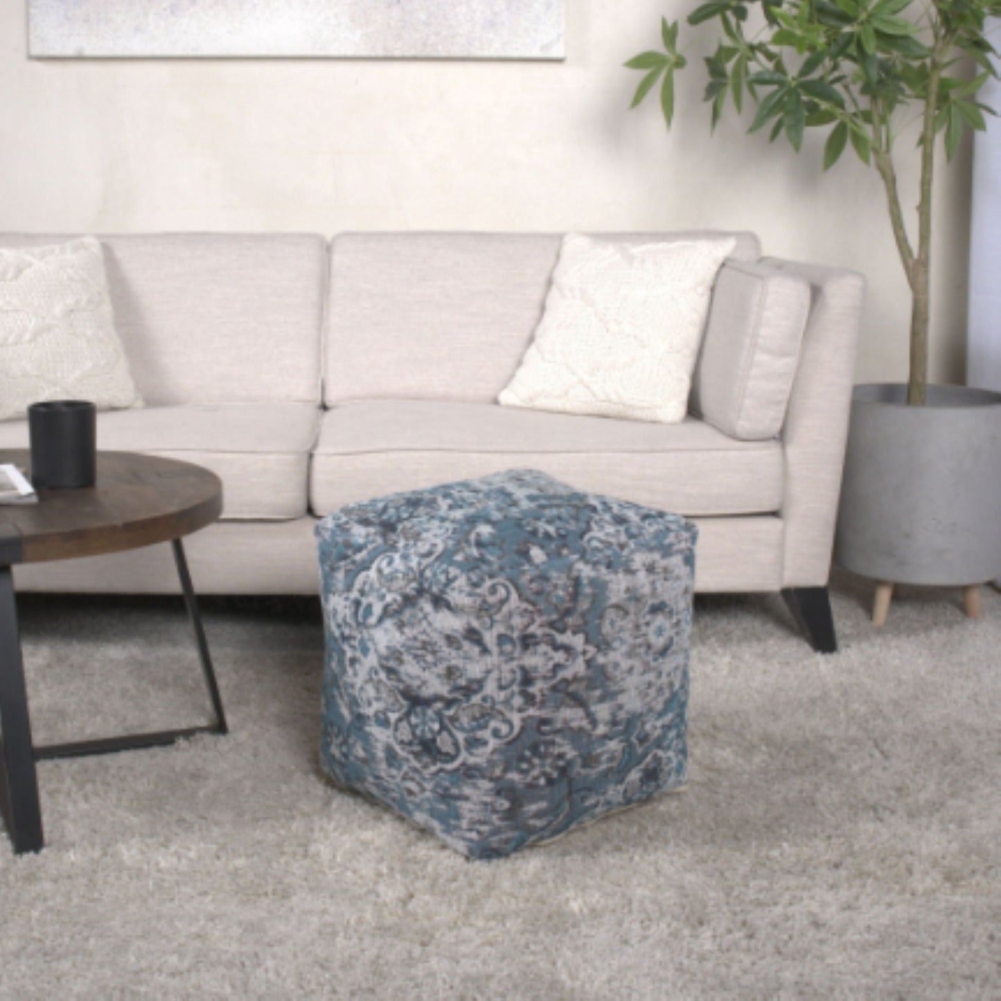 Anita - Square Pouf Ottoman And Floor Cushion - Blue Home Essentials