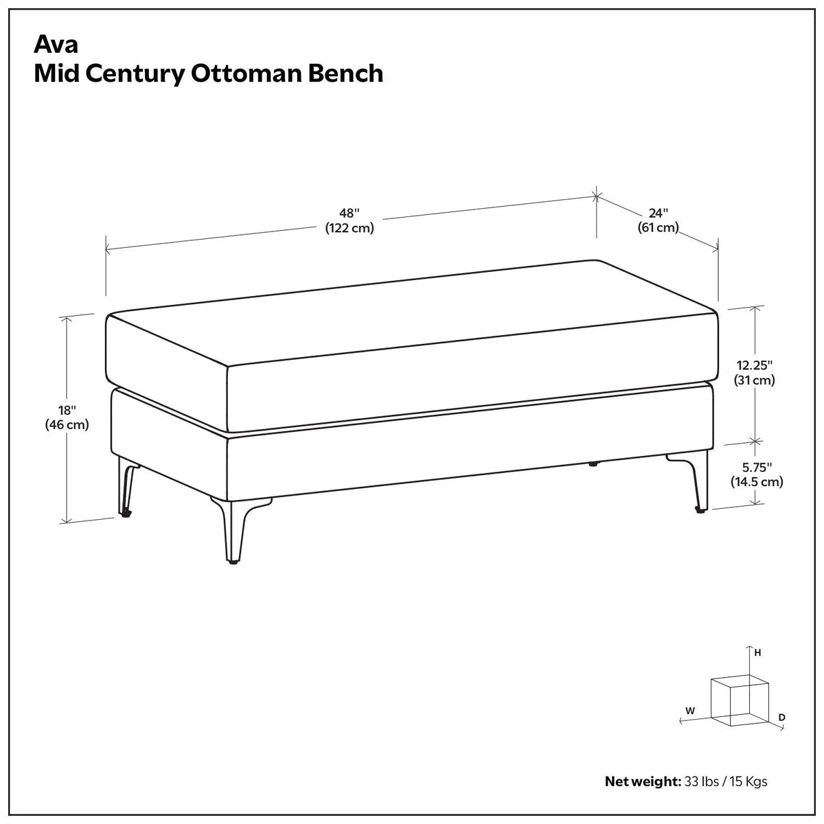 Ava - Versatile Mid Century Ottoman Simpli-Home