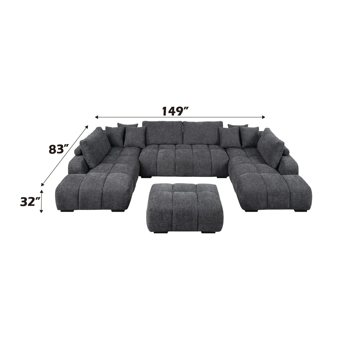 Chosen - Sectional Sofa With Toss Pillows With 2 Chaises With Ottoman - Gray Acme