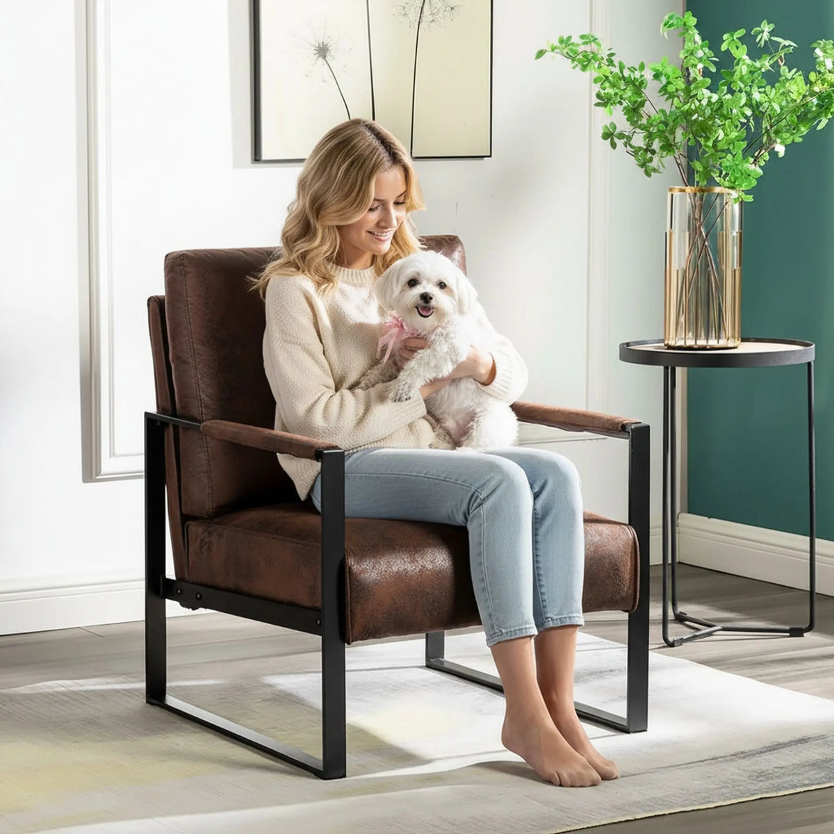 Accent Chair With Durable Square Frame, Armchair For Living Room - Brown US Pride