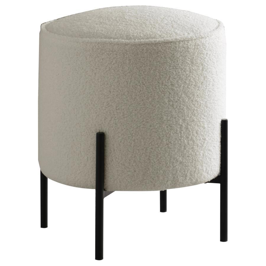 Basye - Round Upholstered Ottoman - Ivory CoasterEveryday