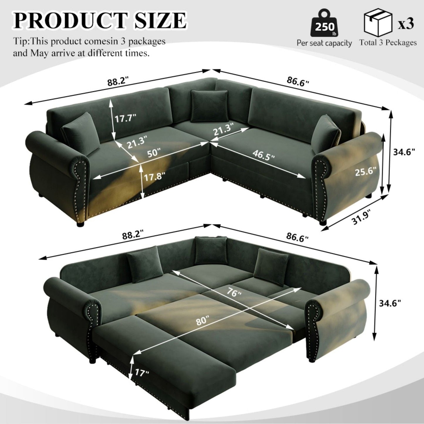 L-Shaped Sofa Couch With Pull-Out Bed Home Essentials