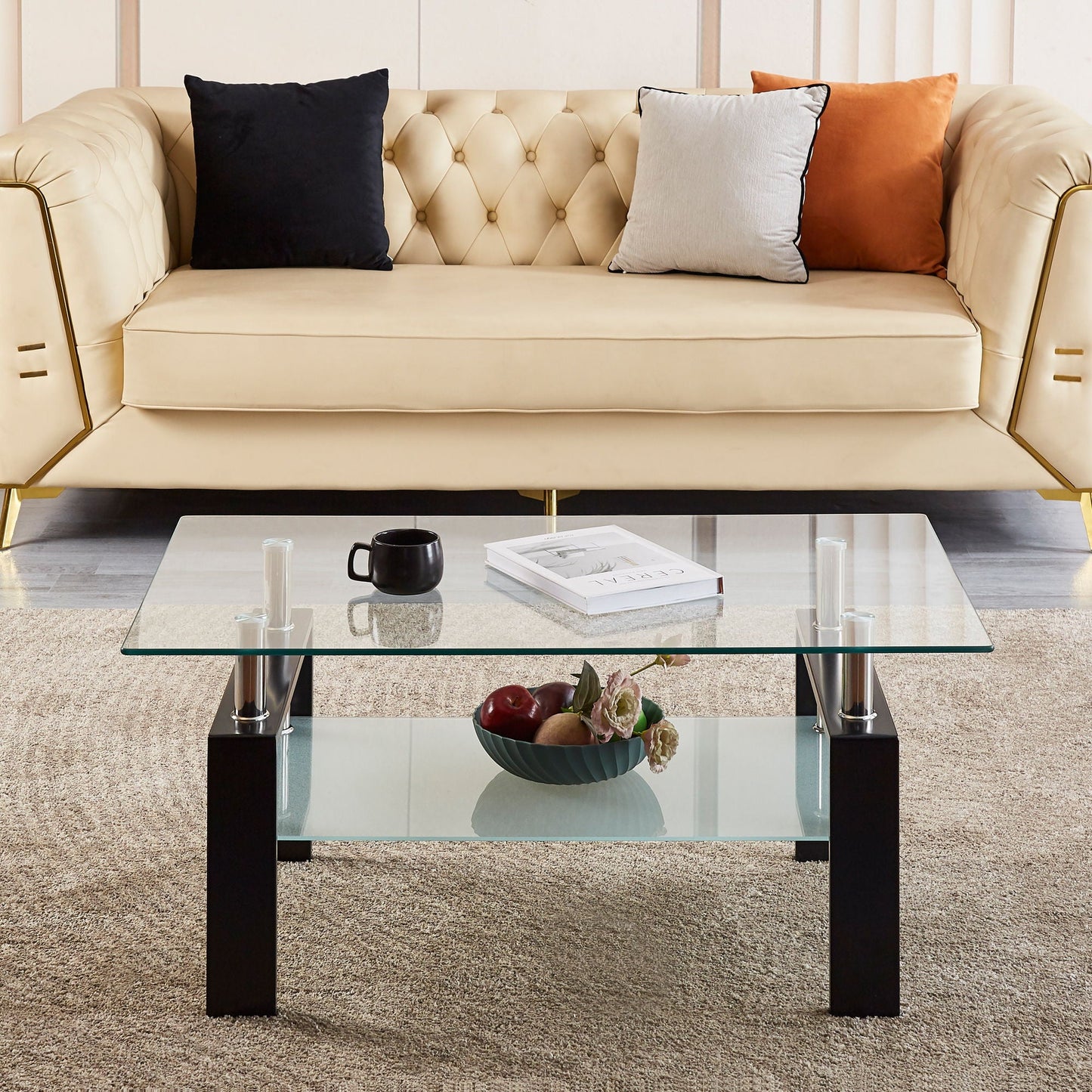 Luxury Modern Tempered Glass Coffee Table With 2 Layers Home Essentials