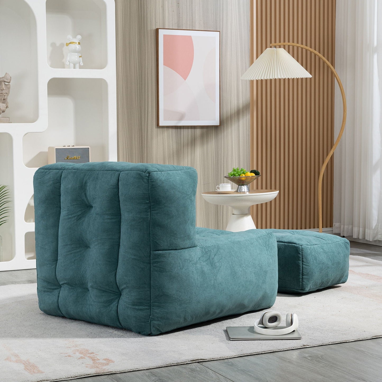 Modern Indoor Fluffy Bean Bag Chair With Memory Foam And Ottoman, Super Soft Home Essentials