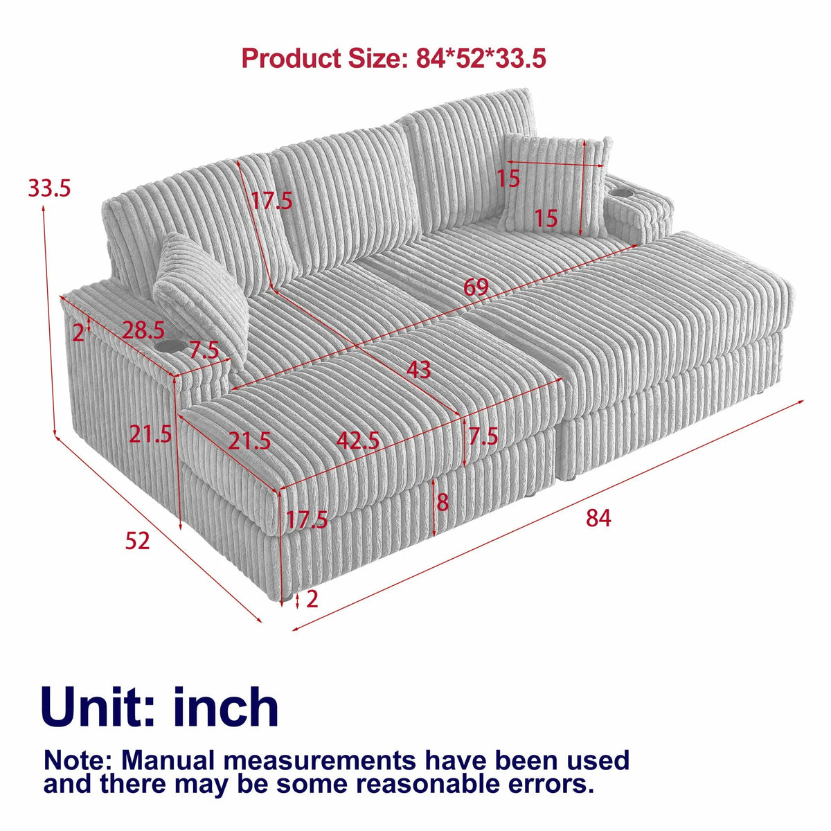 3 Seater Sofa With 2 Ottomans For Living Room Home Essentials