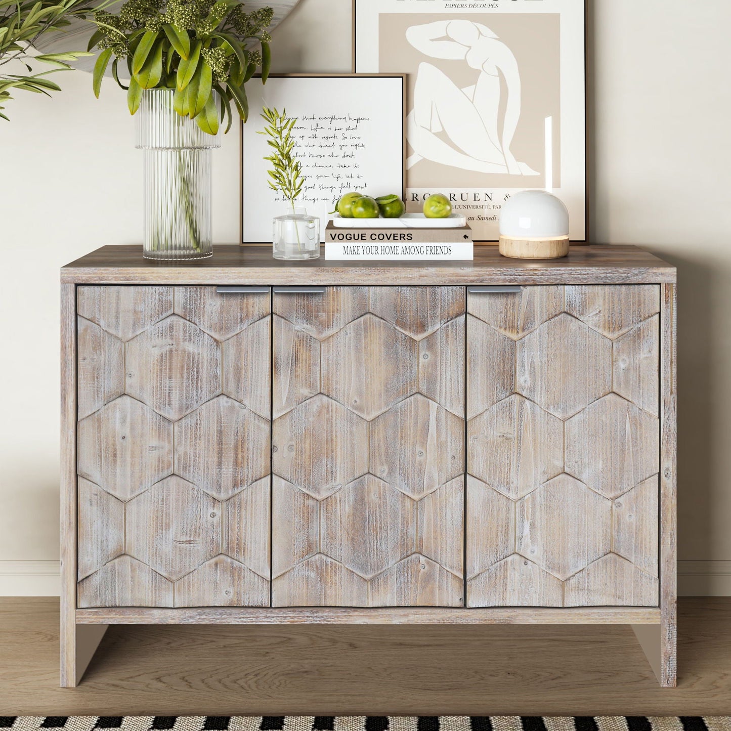Accent Cabinet Farmhouse Style 4 Door Wooden Cabinet Sideboard Buffet Server Cabinet Storage Cabinet, For Living Room, Entryway, Hallway, Office, Kitchen And Dining Room Home Essentials