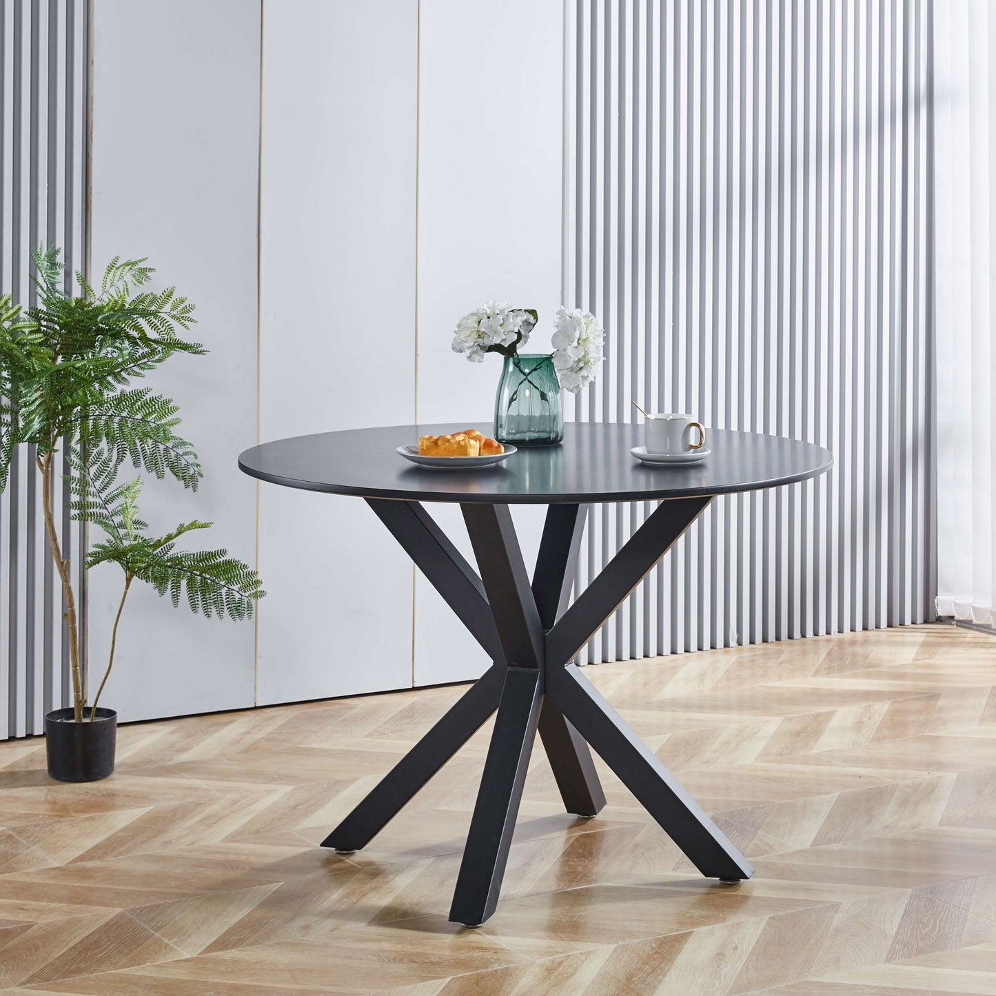 Table Mid-Century Dining Table For 4 - 6 People With Round MDF Table Top, Pedestal Dining Table, End Table Leisure Coffee Table, Cross Leg Home Essentials