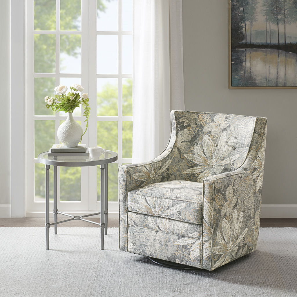 Alana - Curve Back Swivel Glider Chair - Blue Multi Madison Park