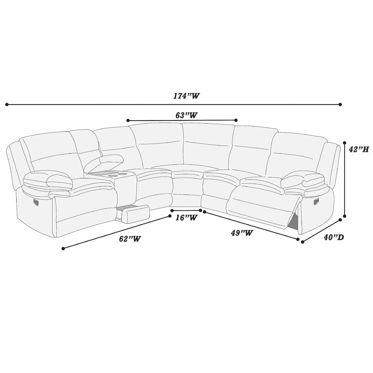 U-Shaped Sectional Sofa With Console Cup Holder, Storage Drawer, Manual Reclining Home Essentials