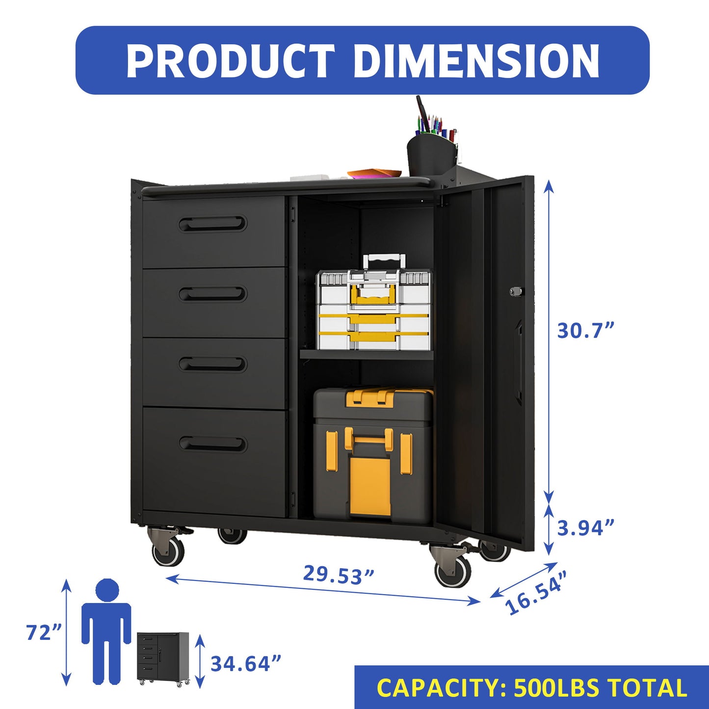 Sturdy Metal Tool Storage Cabinet With Wheels Durable Garage, Office & Home Organizer Steel Daily Nest
