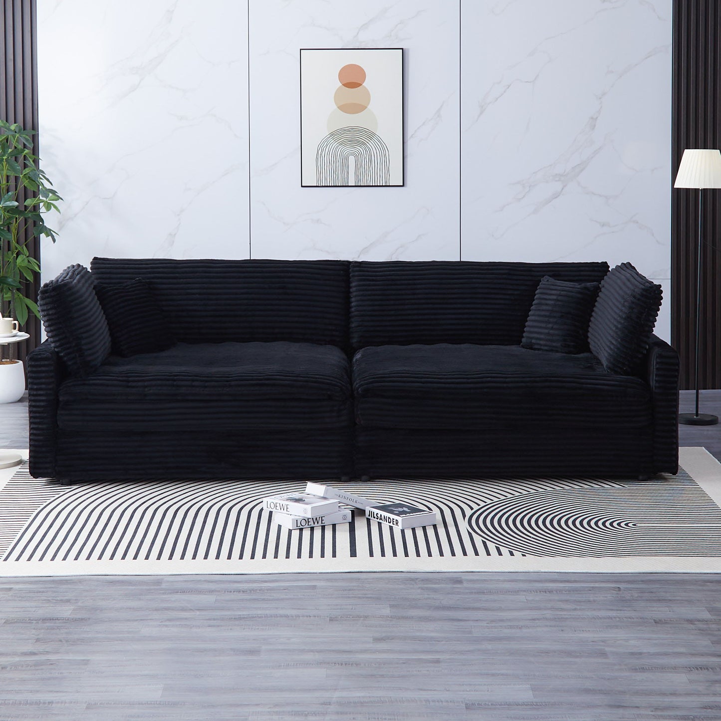 Elegant Corduroy Sofa With Throw Pillows And Backrests Home Essentials