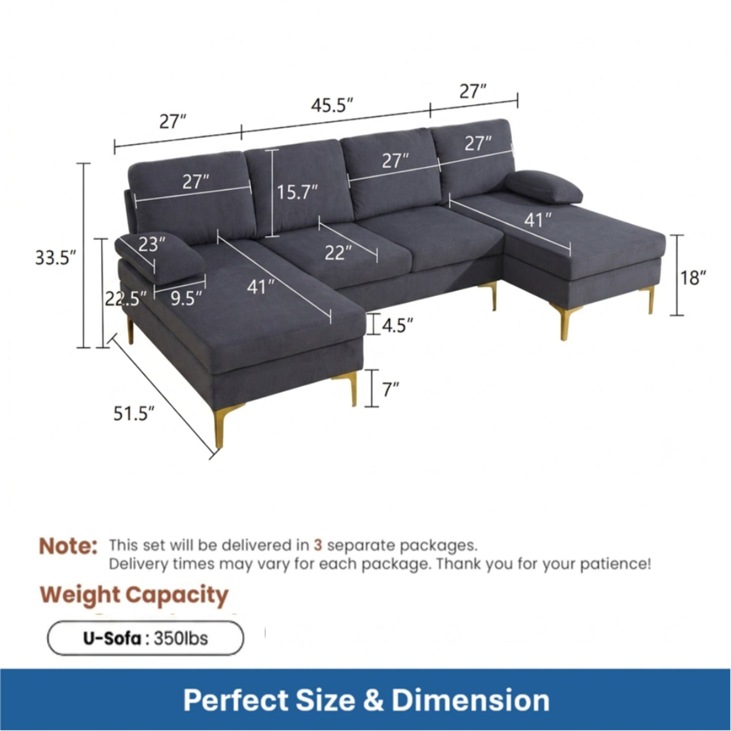 U - Shaped Sectional Sofa With Double Chaise Home Essentials