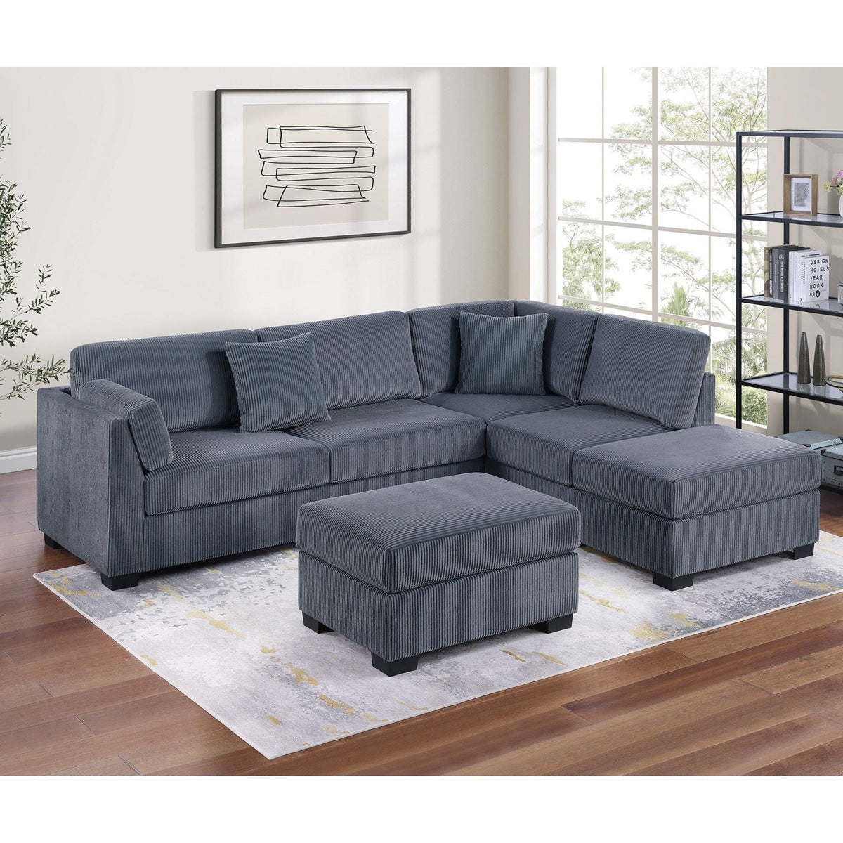 Sectional Sofa Set With Reversible Left / Right Chaise And Matching Cocktail Ottoman Home Essentials