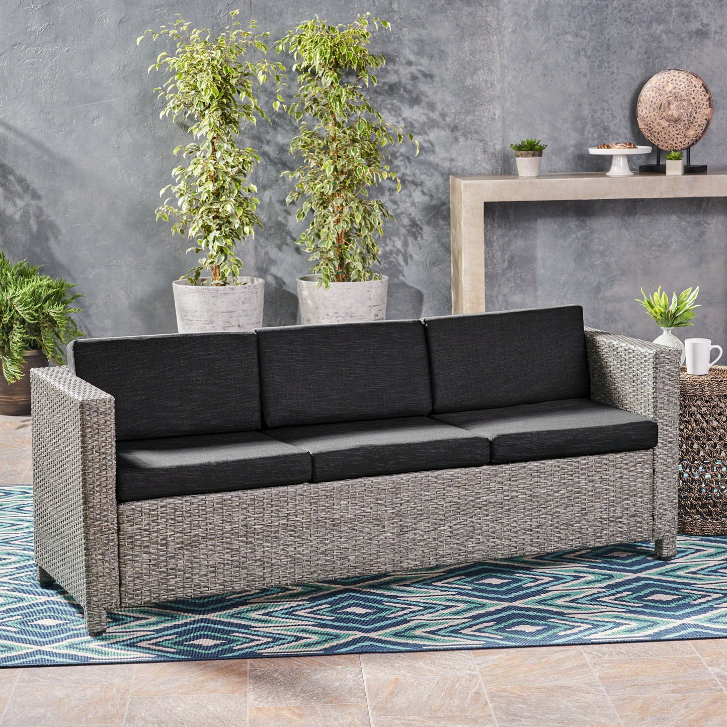 Thalassa - Outdoor 3 Seater Sofa With Removable Cushions And Steel Frame Noble House