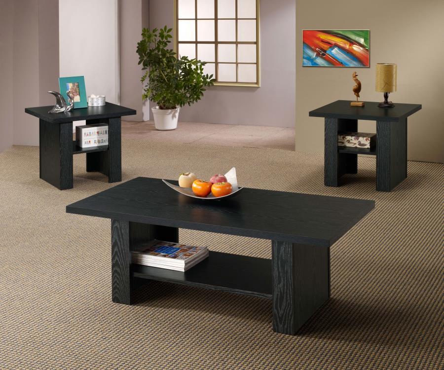 Rodez - 3 Piece Engineered Wood Coffee Table Set - Black Oak CoasterEveryday