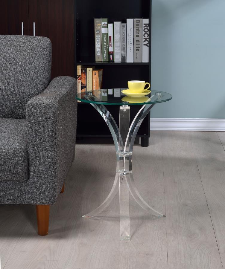 Laning - Round Glass Top Acrylic Side Table - Clear CoasterEveryday