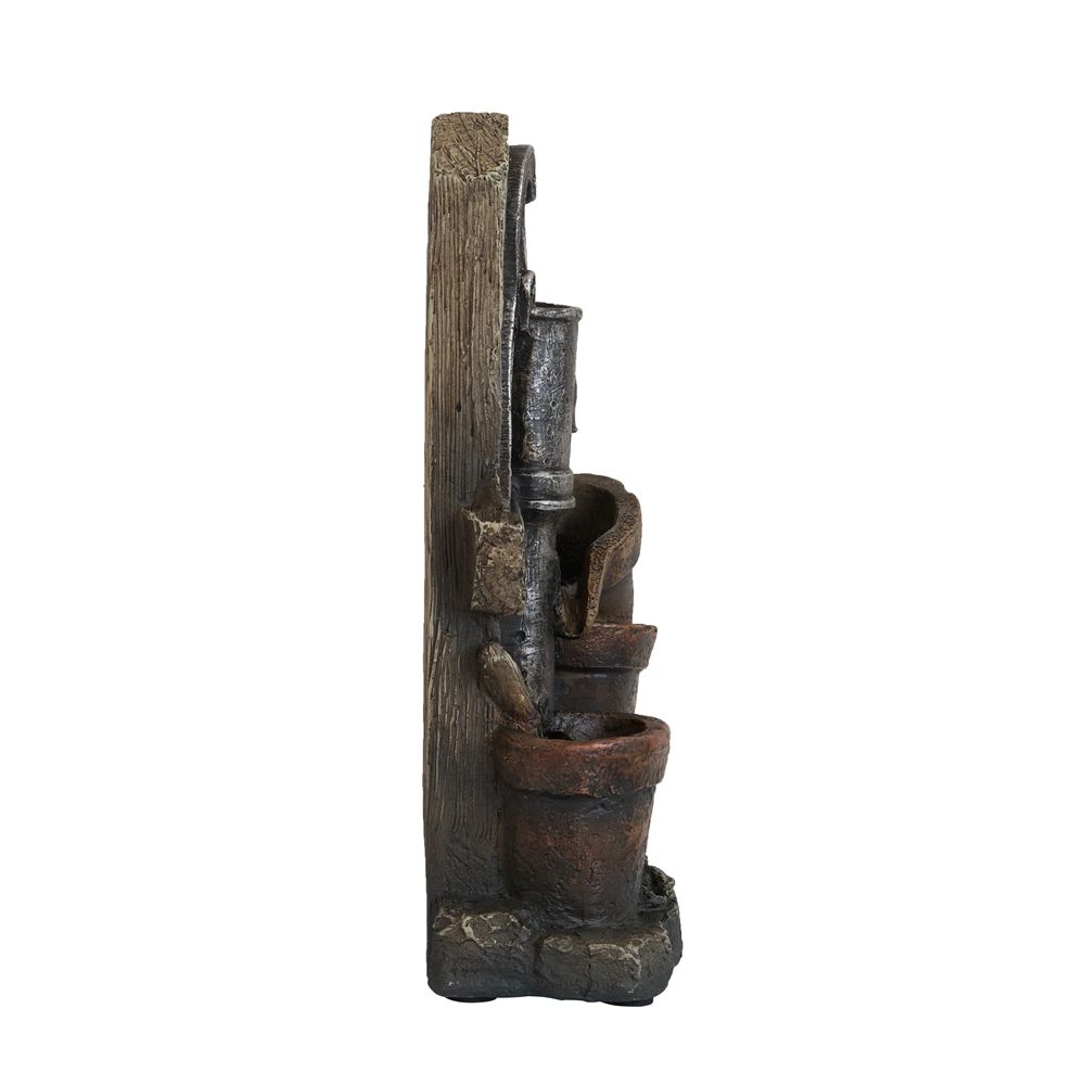 Water Fountain With Antique Water Pump Design And LED Light - Brown / Gray Daily Nest