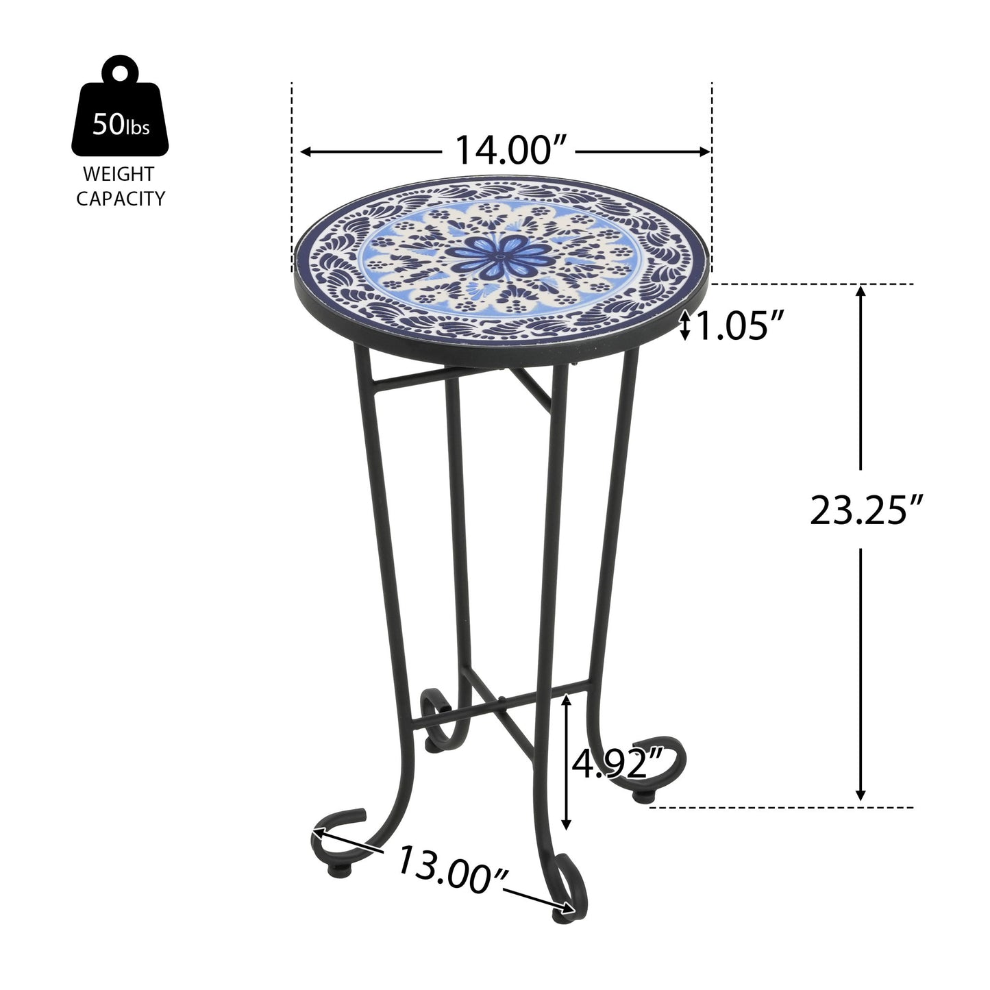 French Country Patio Side Table With Vibrant Tile Top Noble House