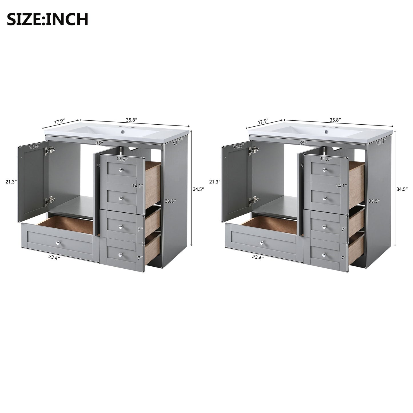 Shaker Free Standing Bathroom Vanity Cabinet With Sink, Soft Close Drawers, Soft Close Doors Hearth and Haven