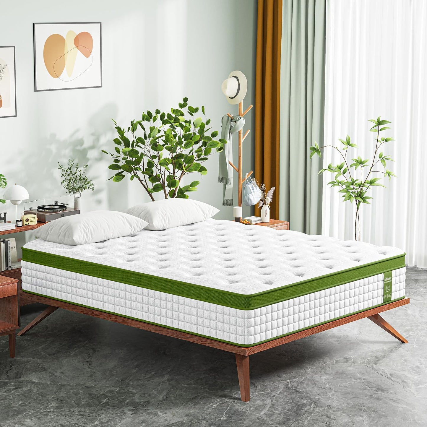 12" Hybrid Mattress With Gel Memory Foam & Pocket Springs - Green - Full Somnus Mattress USA