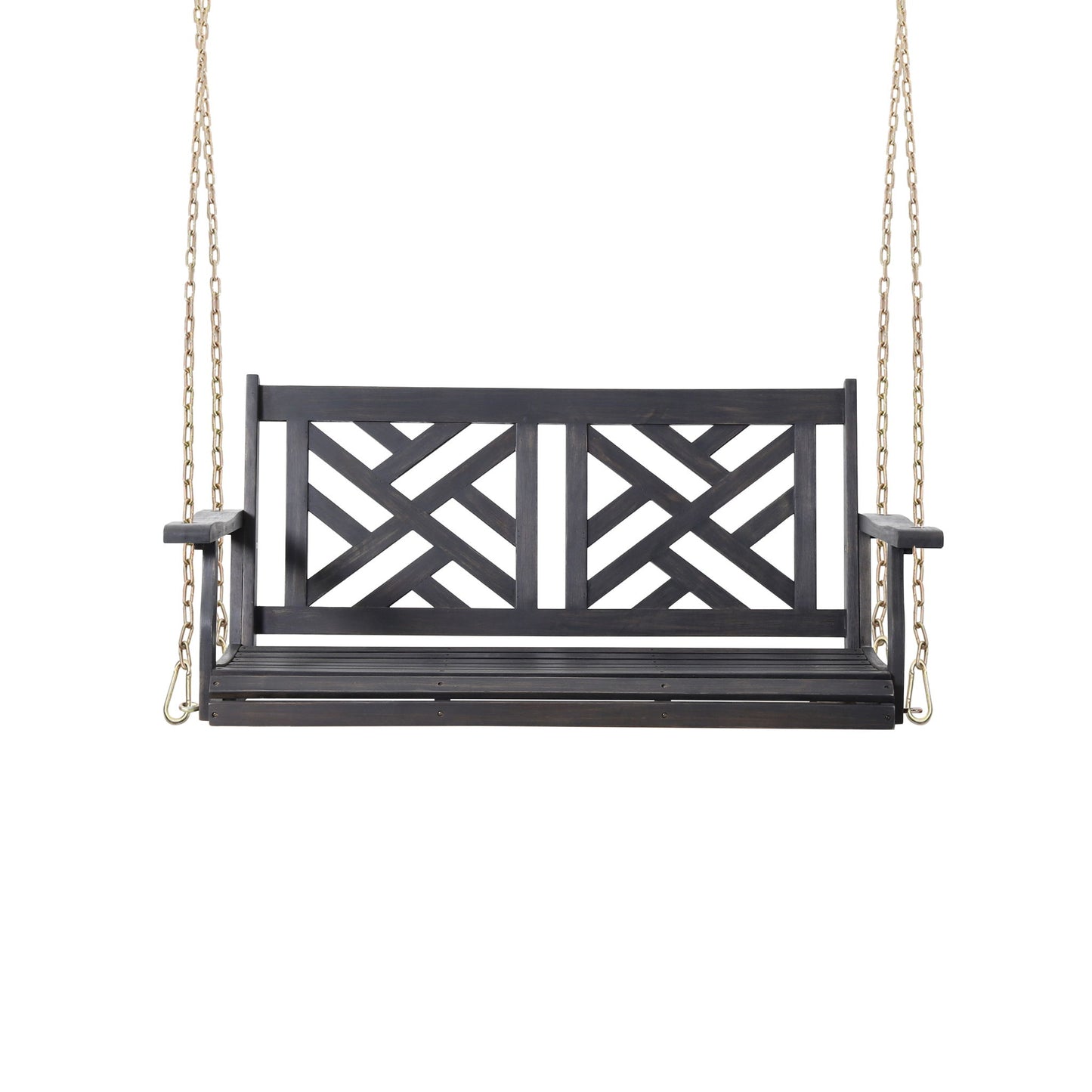 Alejandro - Acacia Wood Porch Swing With Slat Panel Seating Noble House