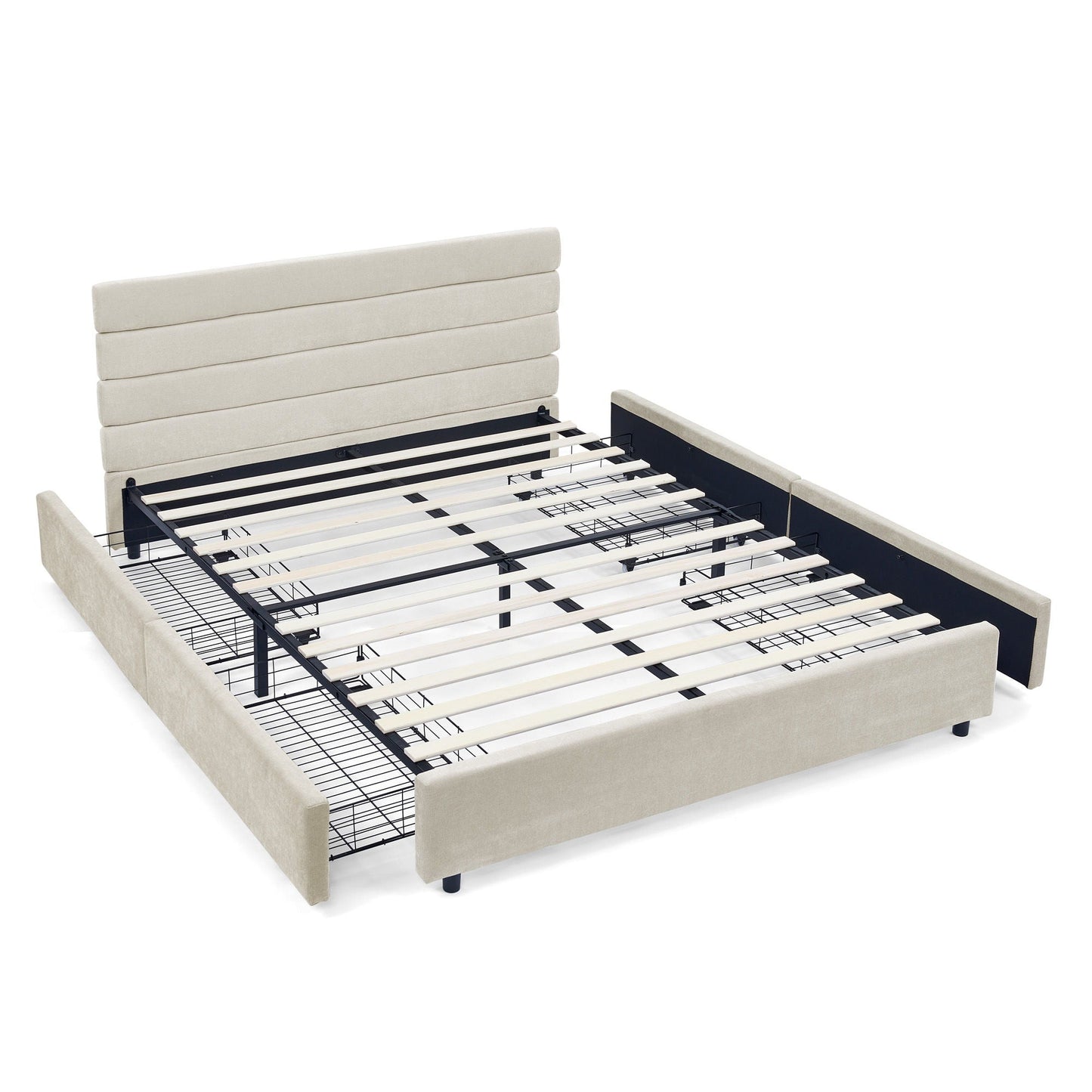 Modern Cushioned Bed Frame With Headboard And Drawers Home Essentials