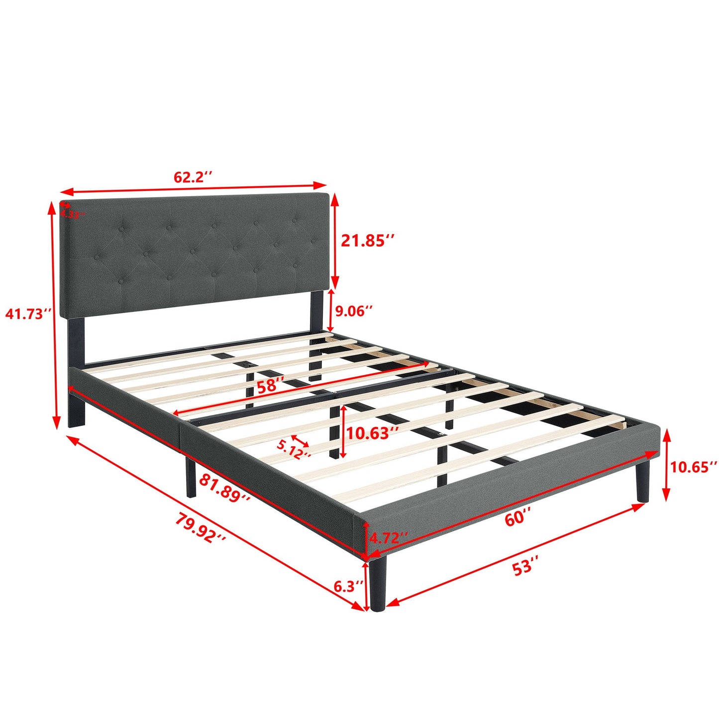 Modern Upholstered Platform Bed Frame With Button Tufted Linen Fabric Headboard Home Essentials