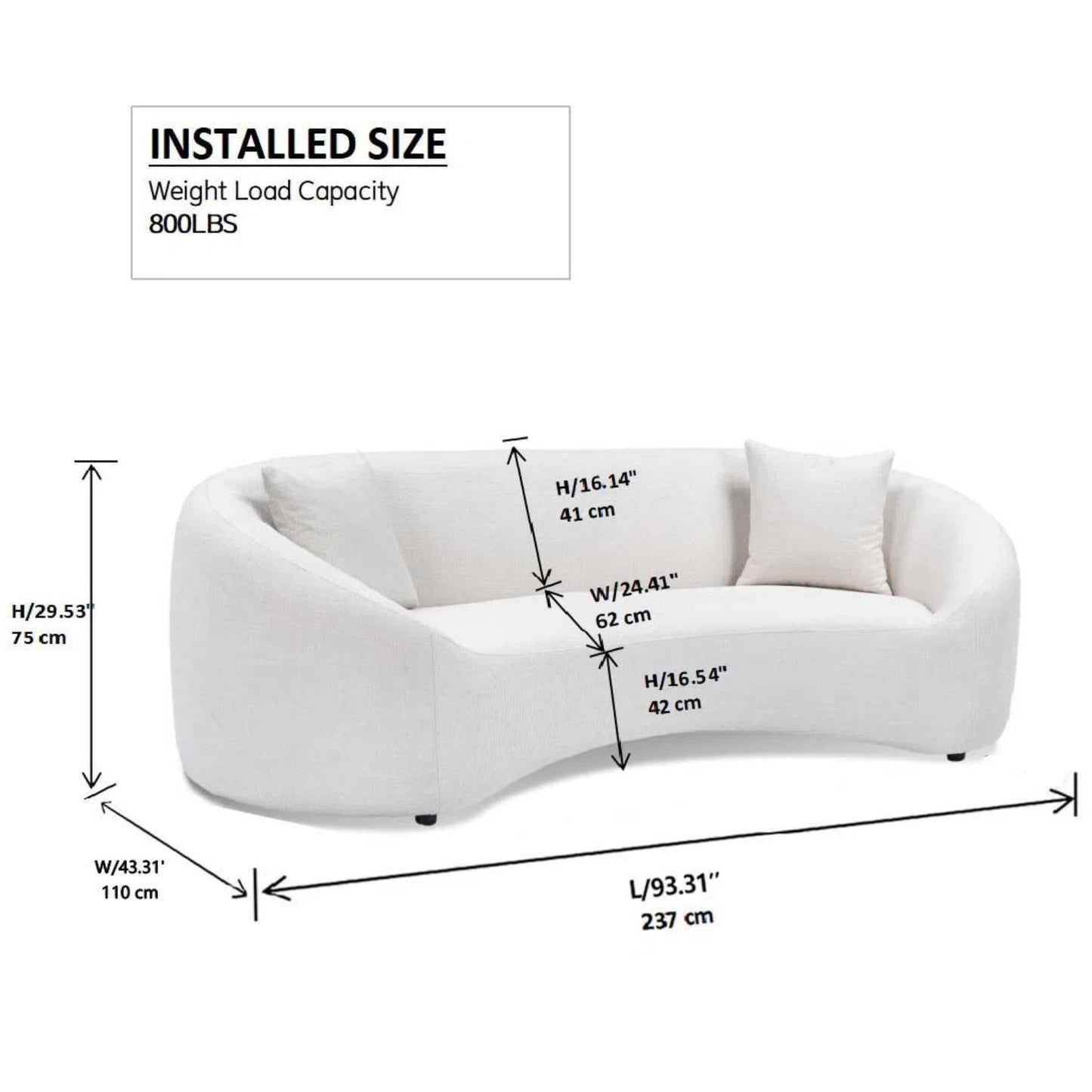 Curved 3 Seater Sofa For Living Room - White Home Essentials