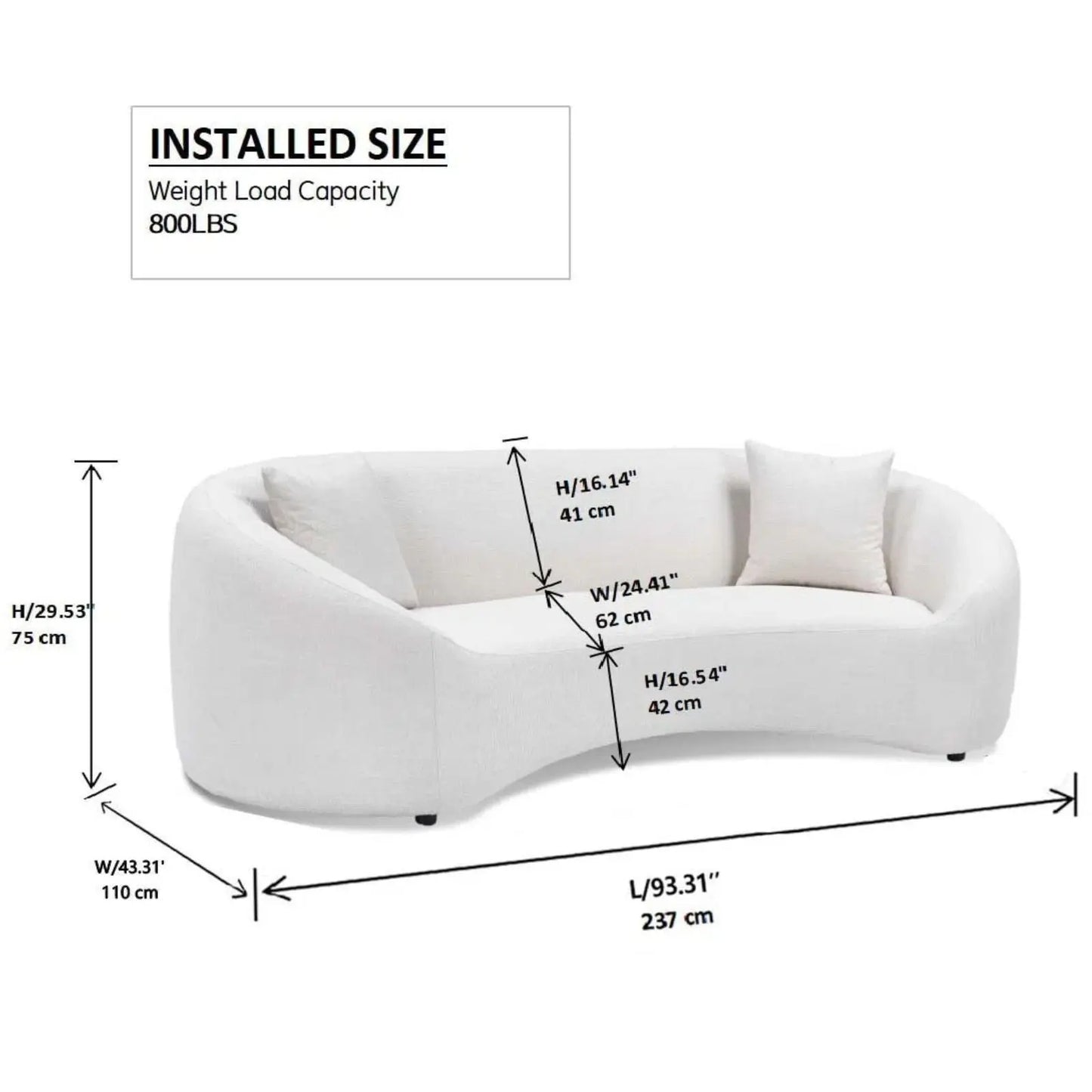 Curved 3 Seater Sofa For Living Room - White Home Essentials