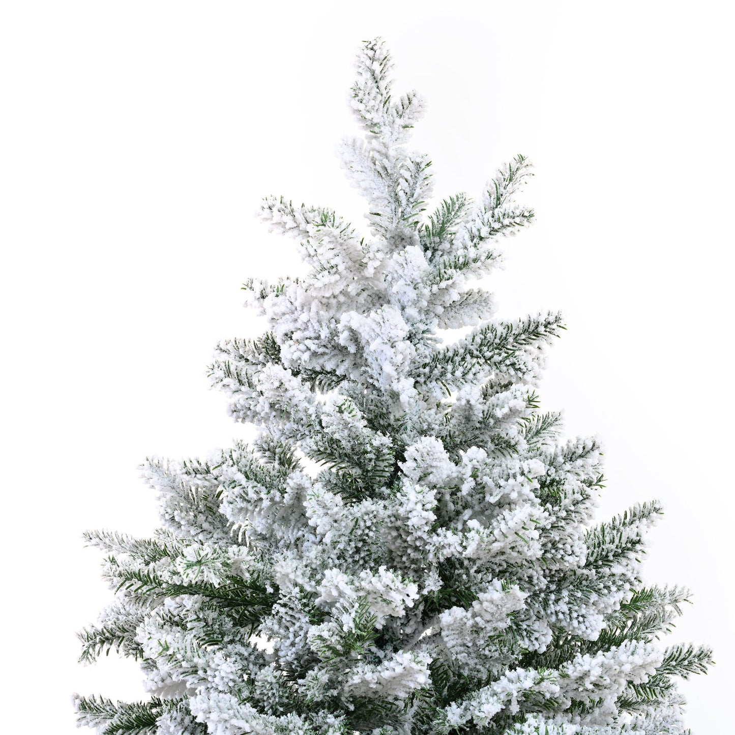 7Ft Snow Flocked Hinged Artificial Christmas Tree With Fluffy Branches And Snow Tips - White Daily Nest