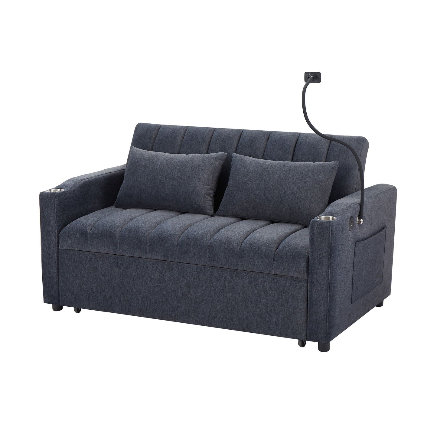 Convertible Sofa Bed Loveseat Sofa With Three USB Ports, Two Side Pockets, Two Cup Holders And 360° swivel Phone Holder For Living Room Hearth and Haven