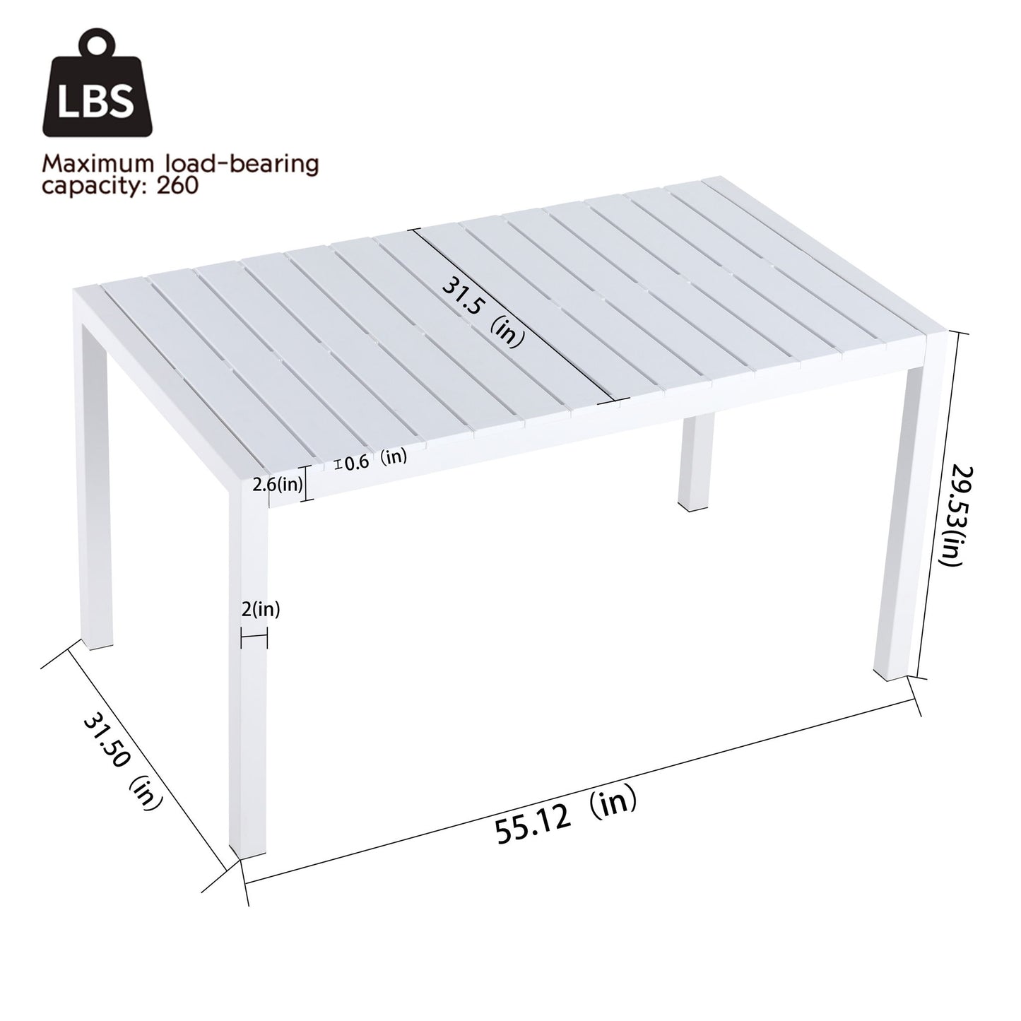 Modern Long Table, UV Resistant And Rust Proof, Pp Tabletop, UV Resistant Powder Coated Metal Legs - Snow White Home Essentials